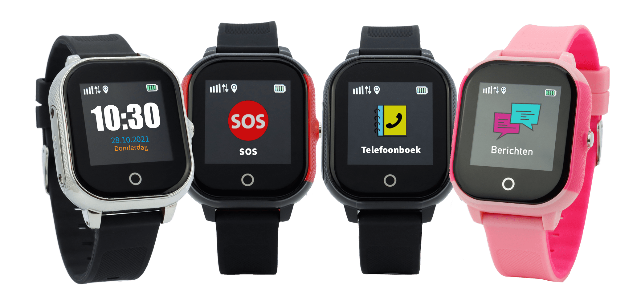 small Connect Go GPS telefoonhorloge voor kinderen en ouderen zwart rood roze one2track
