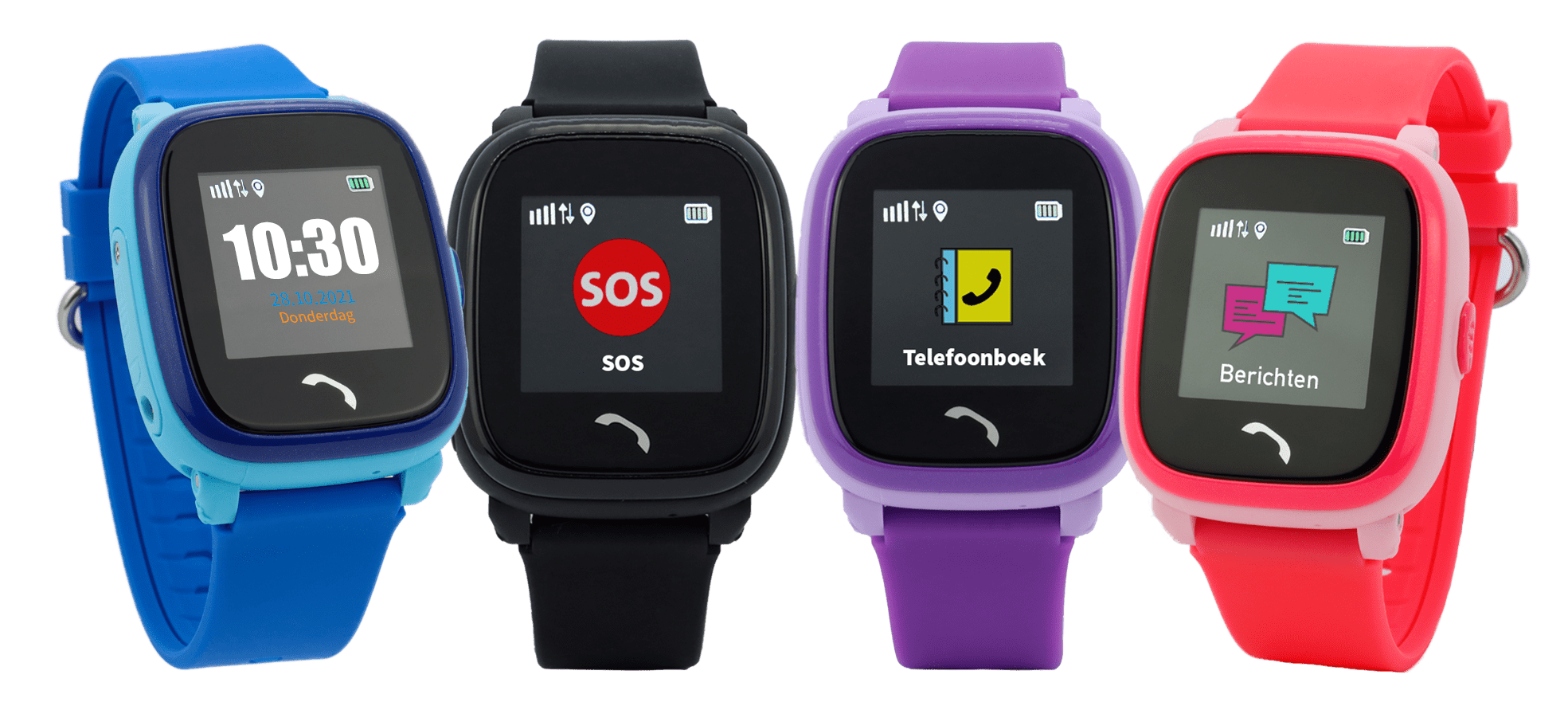 small Connect Go GPS telefoonhorloge voor kinderen en ouderen zwart rood roze one2track