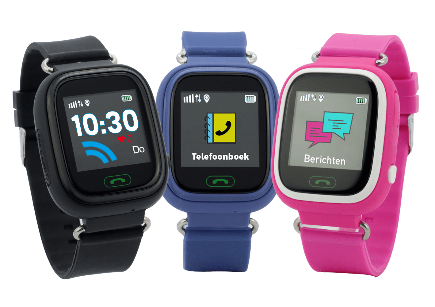 Connect Touch GPS horloge kind in kleuren roze blauw en zwart one2track